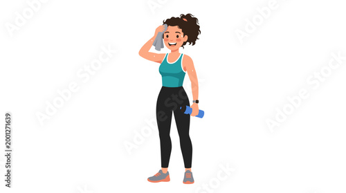 Tired woman wiping sweat after fitness training with water bottle