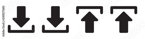 Vector silhouette icons of upload and download arrows for website navigation and software file operations.