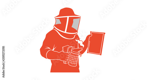 Beekeeper in Protective Suit with Smoker.