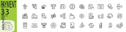 Payment icon set. Editable stroke.