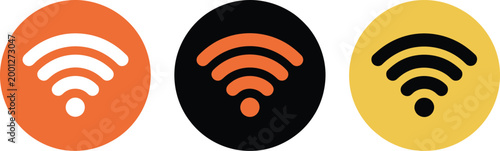 WiFi signal icon set, orange and yellow colored symbols representing wireless internet connectivity network access and digital communication design elements.