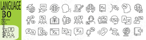 Language icon set. Editable stroke.