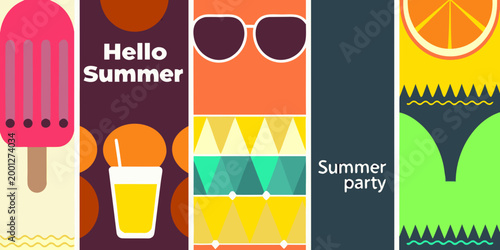 summer party collage with colorful icons and text