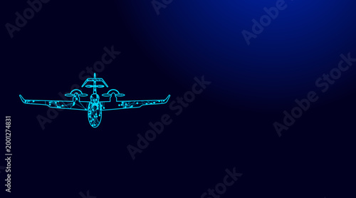 A striking digital line art illustration of a futuristic propeller aircraft or drone, crafted with interconnected nodes and lines, symbolizing advanced transport technology.