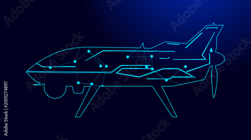 Futuristic drone depicted with glowing blue circuits and node connections, showcasing advanced technology