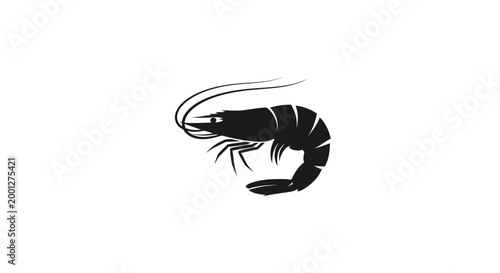 Black Silhouette of a Shrimp on a White Background