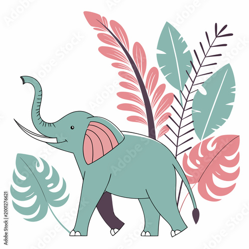 Quadro su tela Elephant animal with trunk and tusks in jungle.