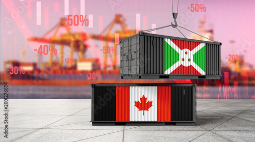 Fotografie Global Trade: Symbolizing the economic connection and exchanges between Canada and Burundi, these shipping containers with each nation's flag represent international commerce, freight