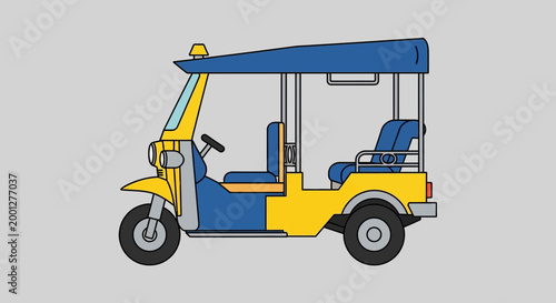 Yellow and Blue Tuk Tuk Auto Rickshaw - Vector Illustration