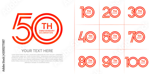 Anniversary logo set with double line number style. red color can be use for special moment