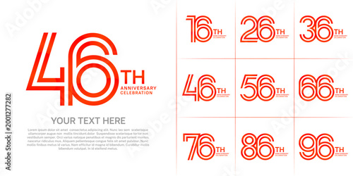 Anniversary logo set with double line number style. red color can be use for special moment