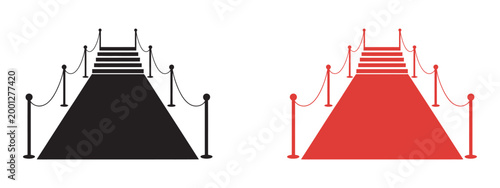 Elegant red carpet setup, luxury event background, black velvet rope barrier, award show premiere style, high end branding promotional material