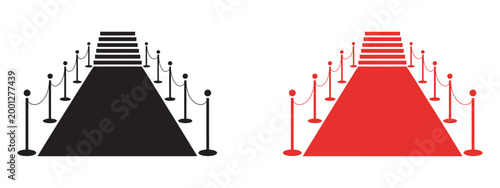 Elegant red carpet setup, black velvet ropes, stanchion posts event design, celebrity premieres award ceremonies, exclusive venue access marketing promotional