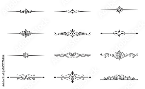 Elegant vintage decorative dividers and borders ornate flourish scroll design elements.