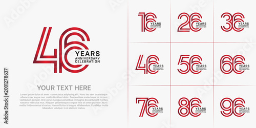 Anniversary logo set with double line number style. red and black color can be use for special moment