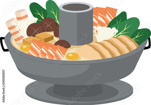Hot pot with delicious ingredients