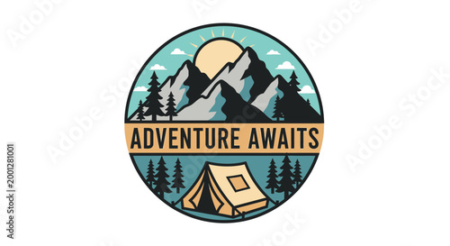 Adventure Awaits Camping Tent Logo Design.