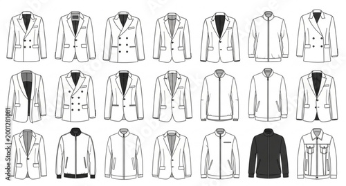 Obraz na plátně Mens suit jacket blueprint technical sketches tailoring vector illustration isol