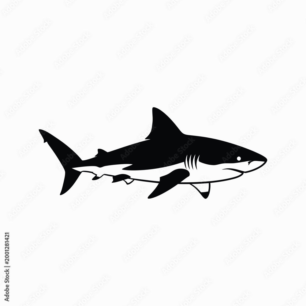 Obraz premium Black silhouette shark swimming in water Vector