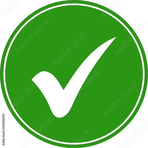 Green check tick mark on round circle icon vector