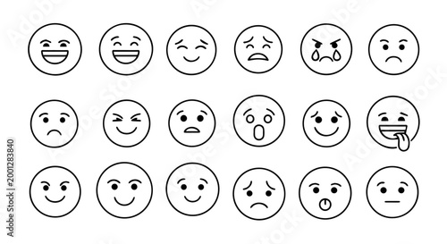 Various emoticon faces expressions illustrated in a single graphic image