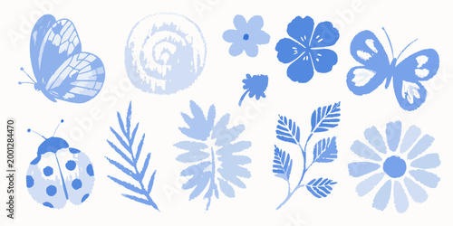 nature themed decorative elements in blue shades