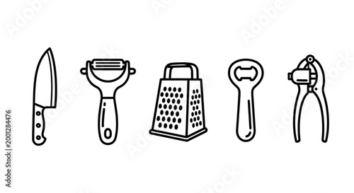 Set of kitchen tools isolated on white background for culinary preparations