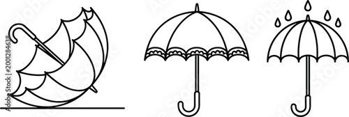 Vector icon set of classic umbrellas featuring open folded and rain protection styles for weather and seasonal branding
