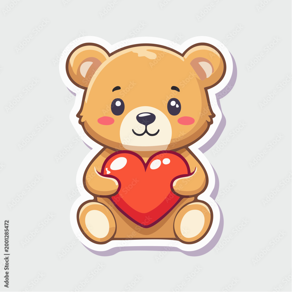 Obraz premium Cute Teddy Bear Holding a Red Heart