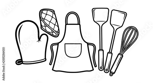 Cooking utensils and apron vector illustration isolated on white