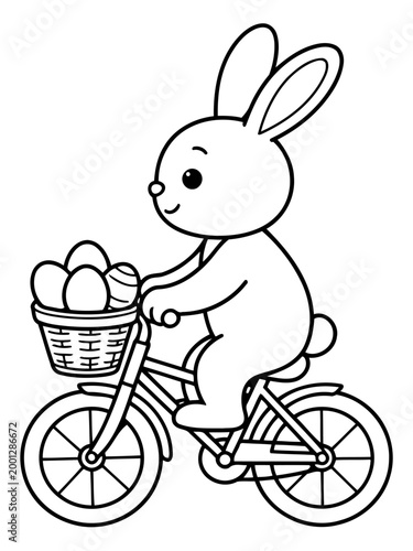 Easter Bunny's Cycle Adventure: A charming illustration depicts a playful bunny merrily cycling with a basket full of Easter eggs.