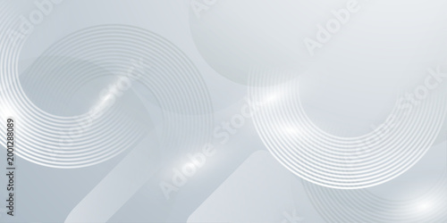 Abstract white concentric circular line rings on light grey background, soft minimal modern corporate tech banner design template