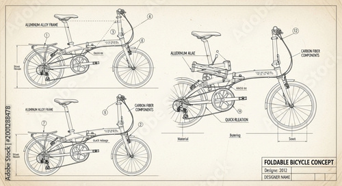 Vintage Motorcycle Concept Engineering Blueprint Drawing.