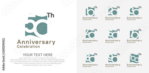 Anniversary logo set vector design, green and brown color for celebration event