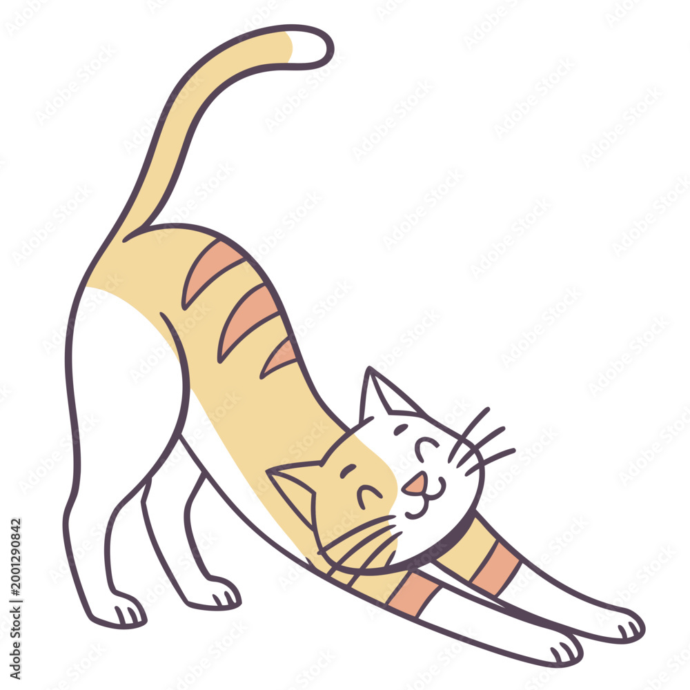 Naklejka premium Happy cat stretching its body with eyes closed.