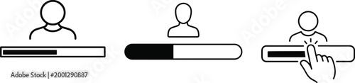 Set of user profile progress bar icons, loading status and and interactive mouse click elements for website UI design. Software dashboards, mobile application development.