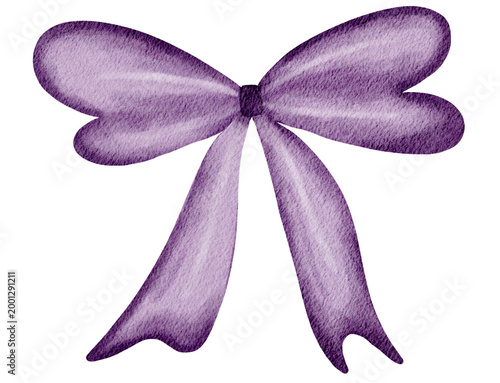 Watercolor Ribbon Bow Illustration Purple Isolated