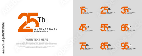 Anniversary logo set vector design, orange and black color for celebration event
