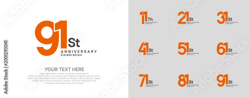 Anniversary logo set vector design, orange and black color for celebration event