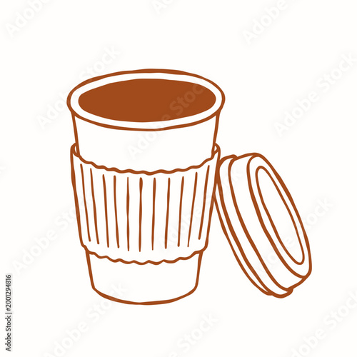 Takeaway coffee cup with lid line art