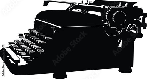 Black Typewriter Silhouette on White Background