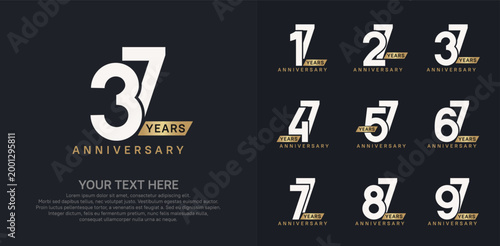 Anniversary logo set vector design, gold and silver color for celebration event