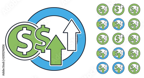Green dollar sign with arrows.