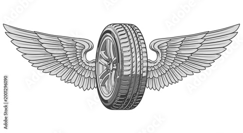 Tire with wings symbol vehicle speed.