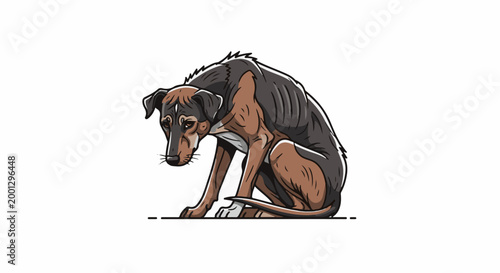 An illustration of a thin, sad-looking dog