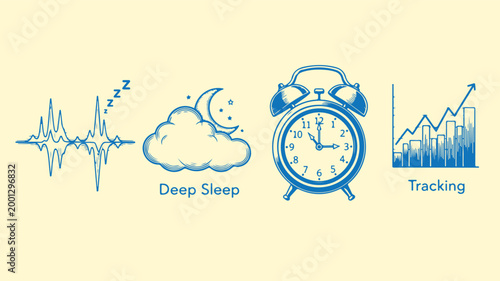 Sound waves deep sleep moon and stars alarm clock and tracking graph.