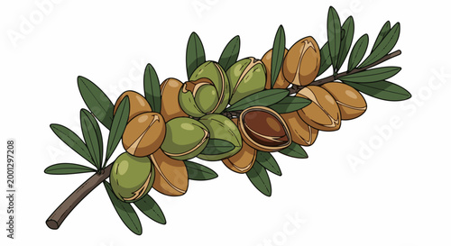 Branch with argan fruits and leaves