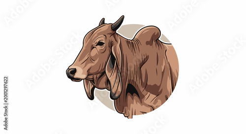 Brown cow profile illustration with a hump and large ears