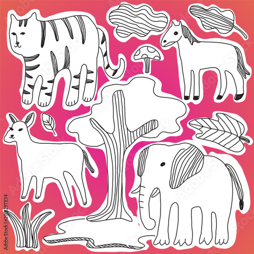 Photography seamless pattern with elephants and more animals