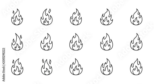 Collection of fire flame icons a minimalist design for heat energy and combustion representation